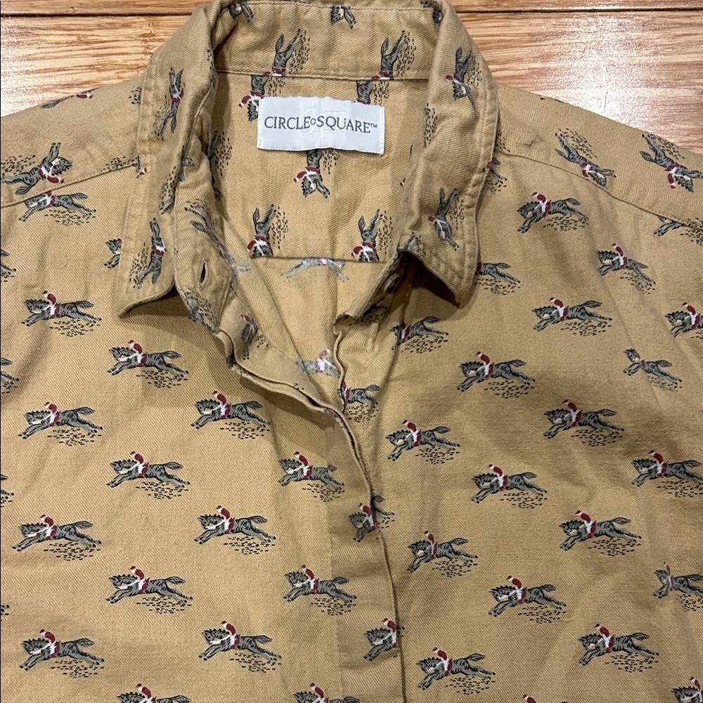 Circle O Square Preppy Tan Equestrian Button Down Shirt Women's Small